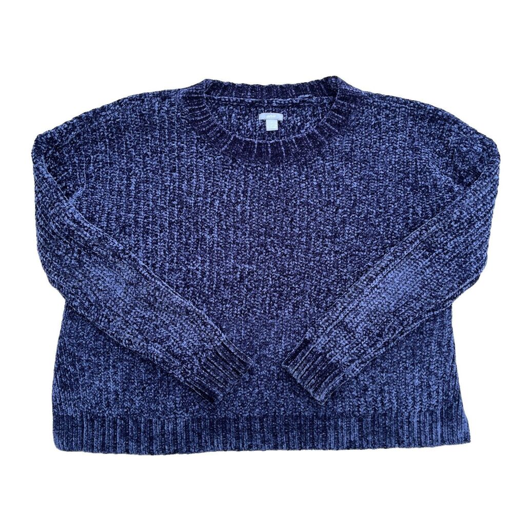 Aerie Women Navy Blue Chenille Oversized Crewneck Sweater Small Ribbed Knit Cozy